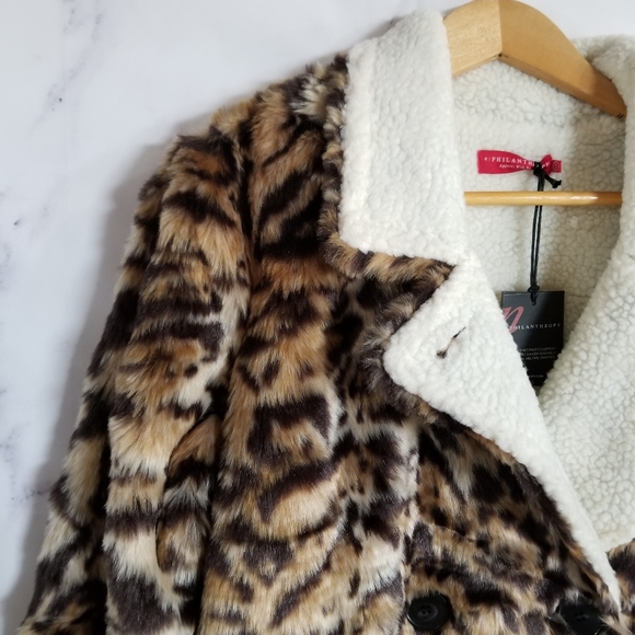 Philanthropy Faux Fur Leopard Sherpa Jacket, SM - Picture 2 of 10